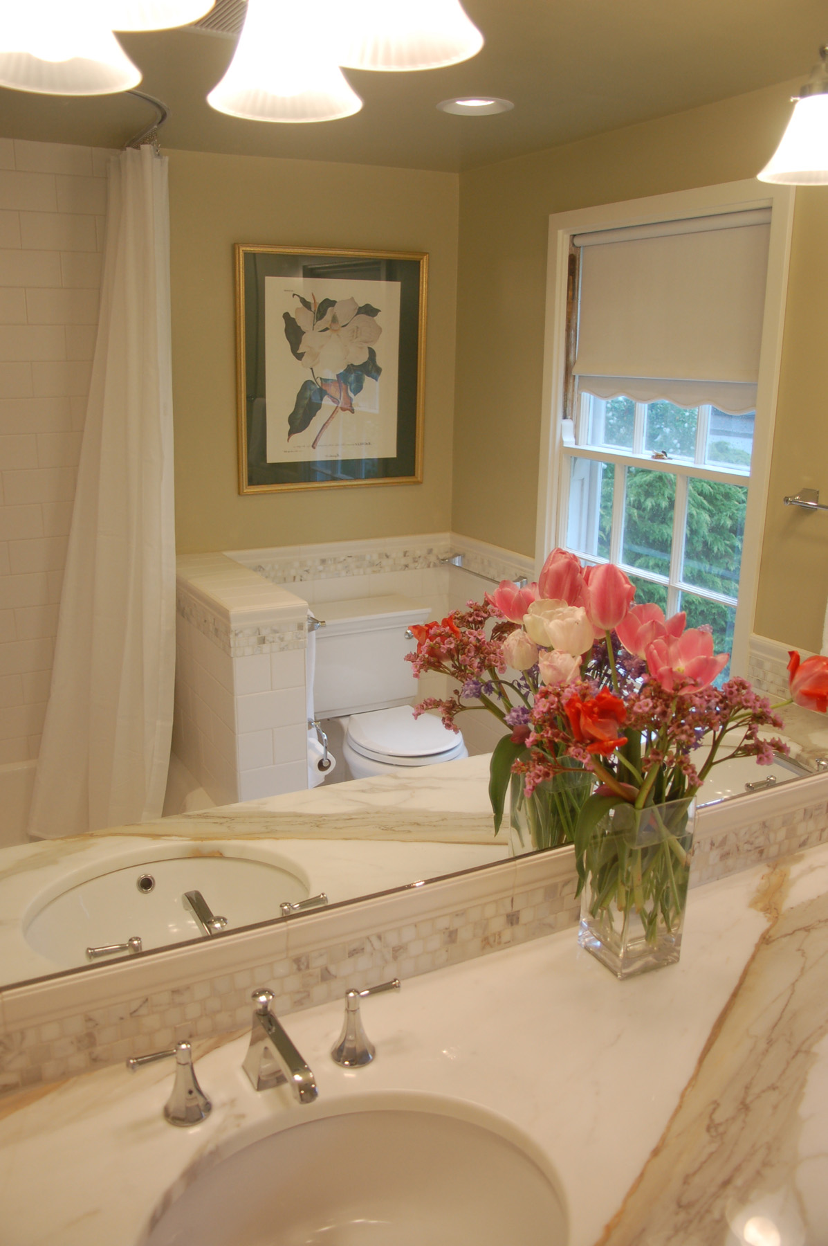 Countertop and tile shown in mirror