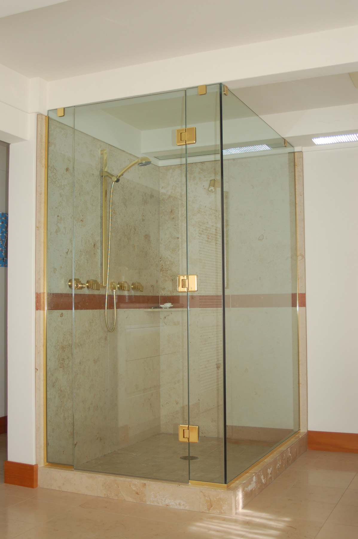 Beautiful glass walled corner shower