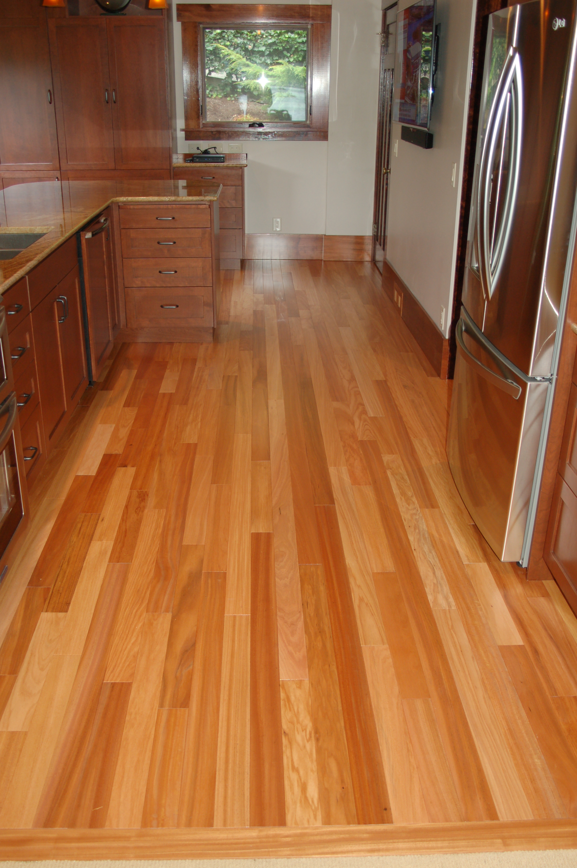 Pearwood flooring installed in kitchen remodel