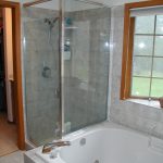 Glass shower, soaking tub