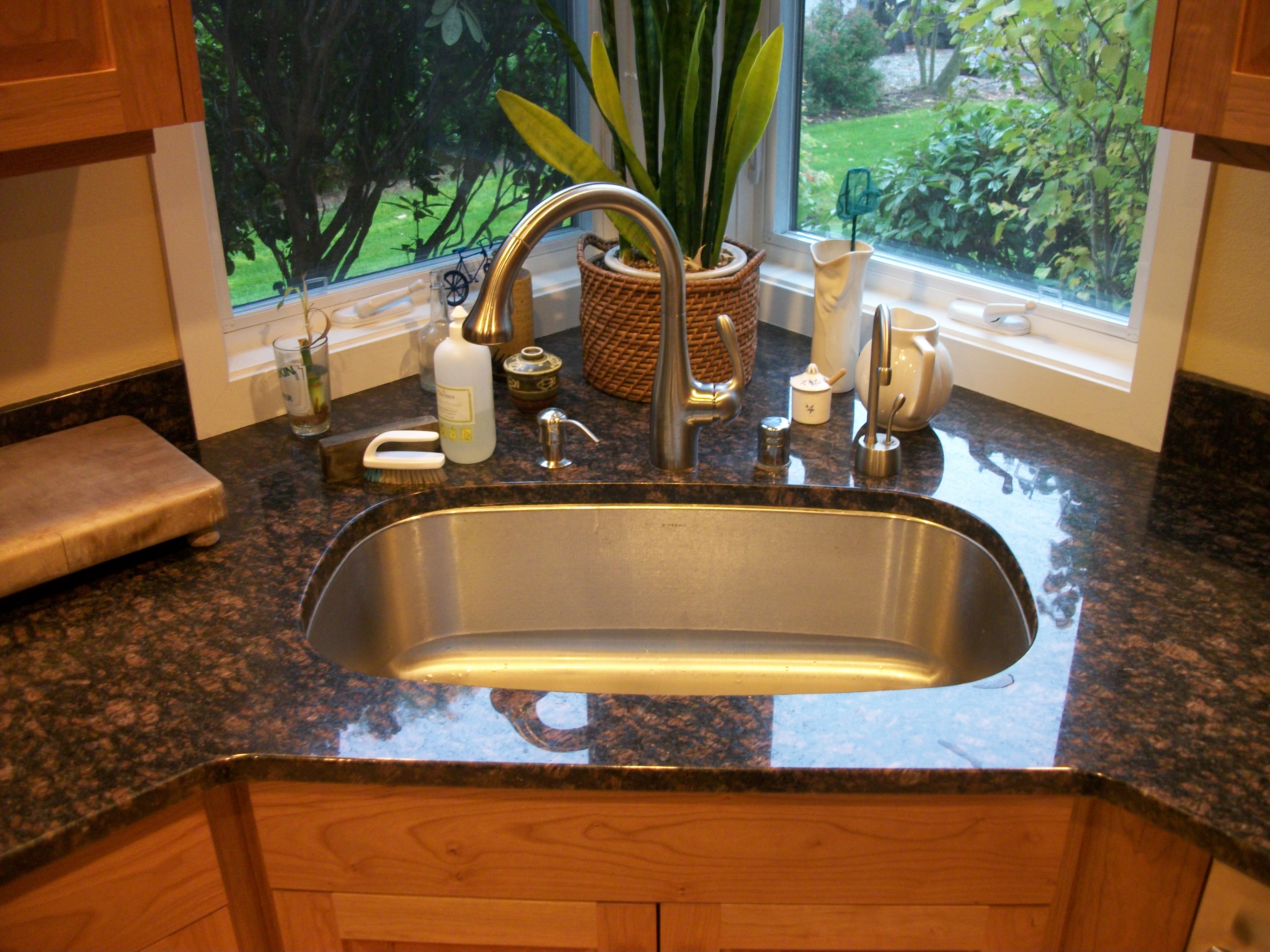 kitchen sink facing living room